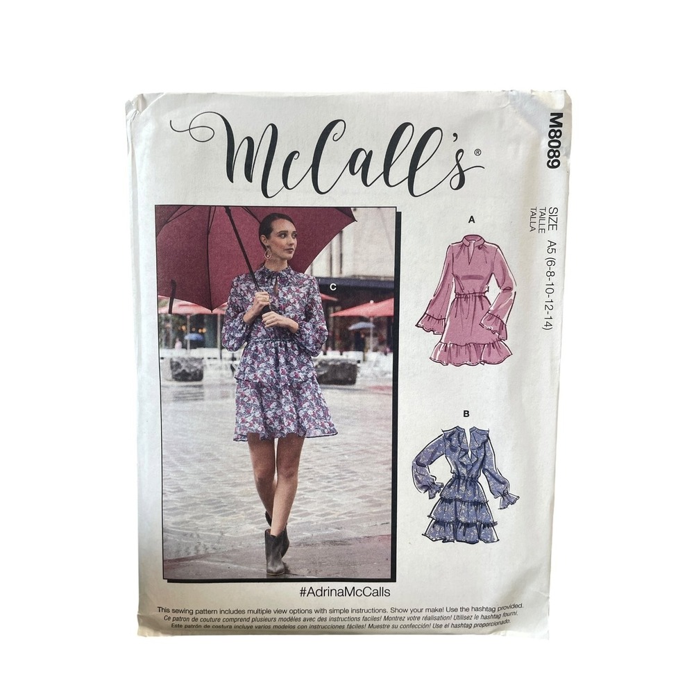 McCall's M8089 Misses' Dresses A5 6-14‎ Ruffle Tie Neck Elastic Waist